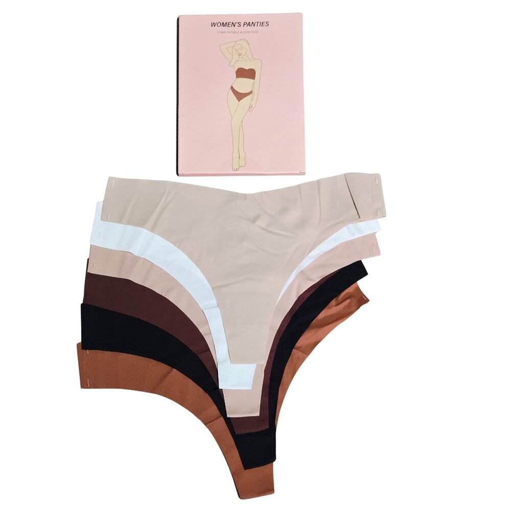 NIB | 6-Pack Seamless Thong Underwear | No-Show Invisible | Neutrals | Medium